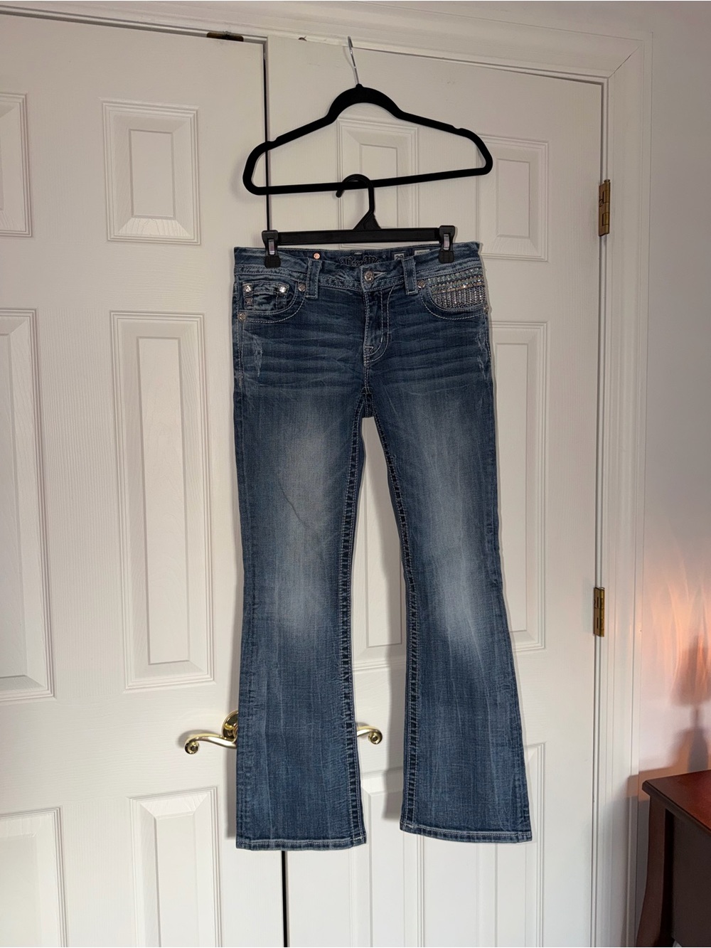 Miss Me Dark Blue Boot Cut Jeans with Embellished Pockets